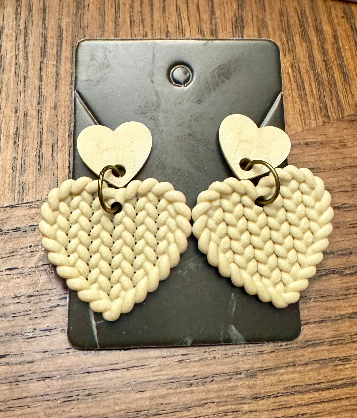 3D Stud/Dangle “Knit” Heart Earrings
