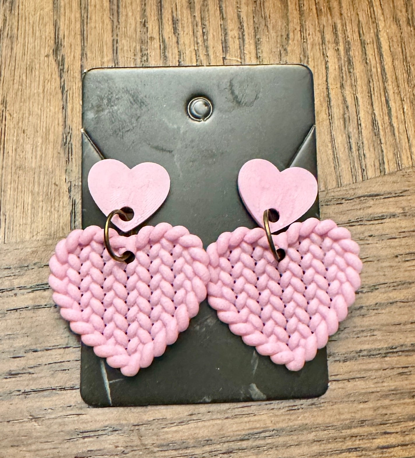3D Stud/Dangle “Knit” Heart Earrings